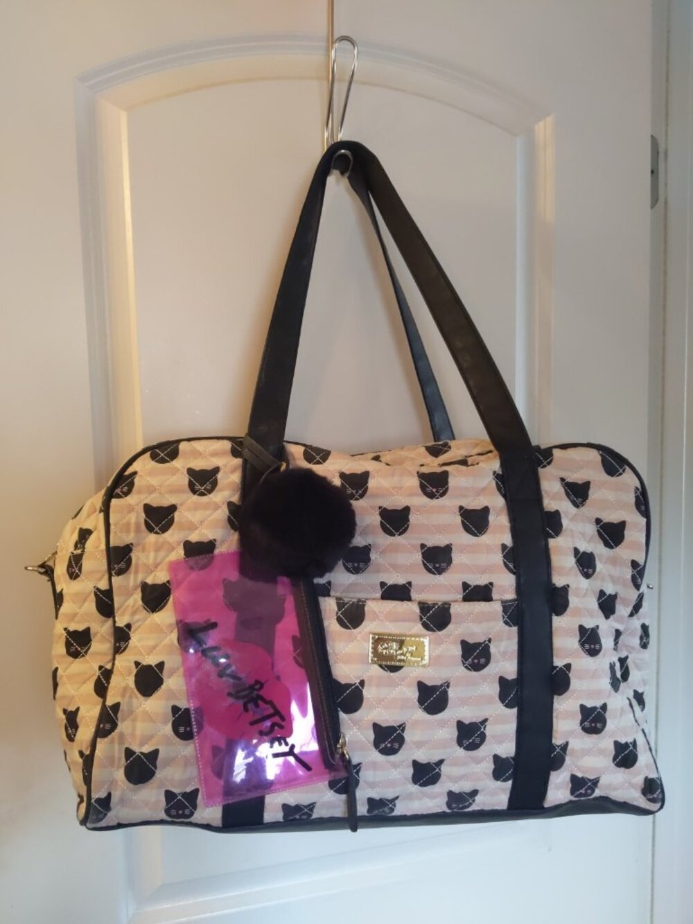 Betsey Johnson Weekender Travel Bag Duffle Carryon Luggage Pink Black Cat Print